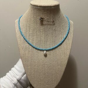 #62. Handmade Turquoise Beaded Necklace with Pearl Drop